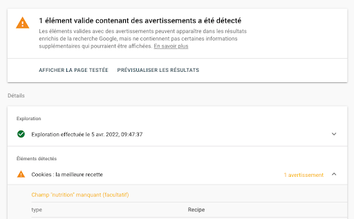 extrait enrichi search console